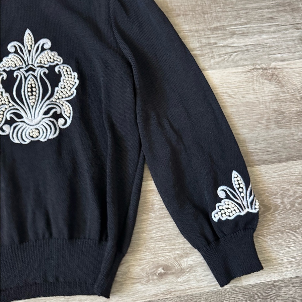 ST. JOHN Sportswear beaded black santana knit mock neck sweater medium M - Picture 4 of 9